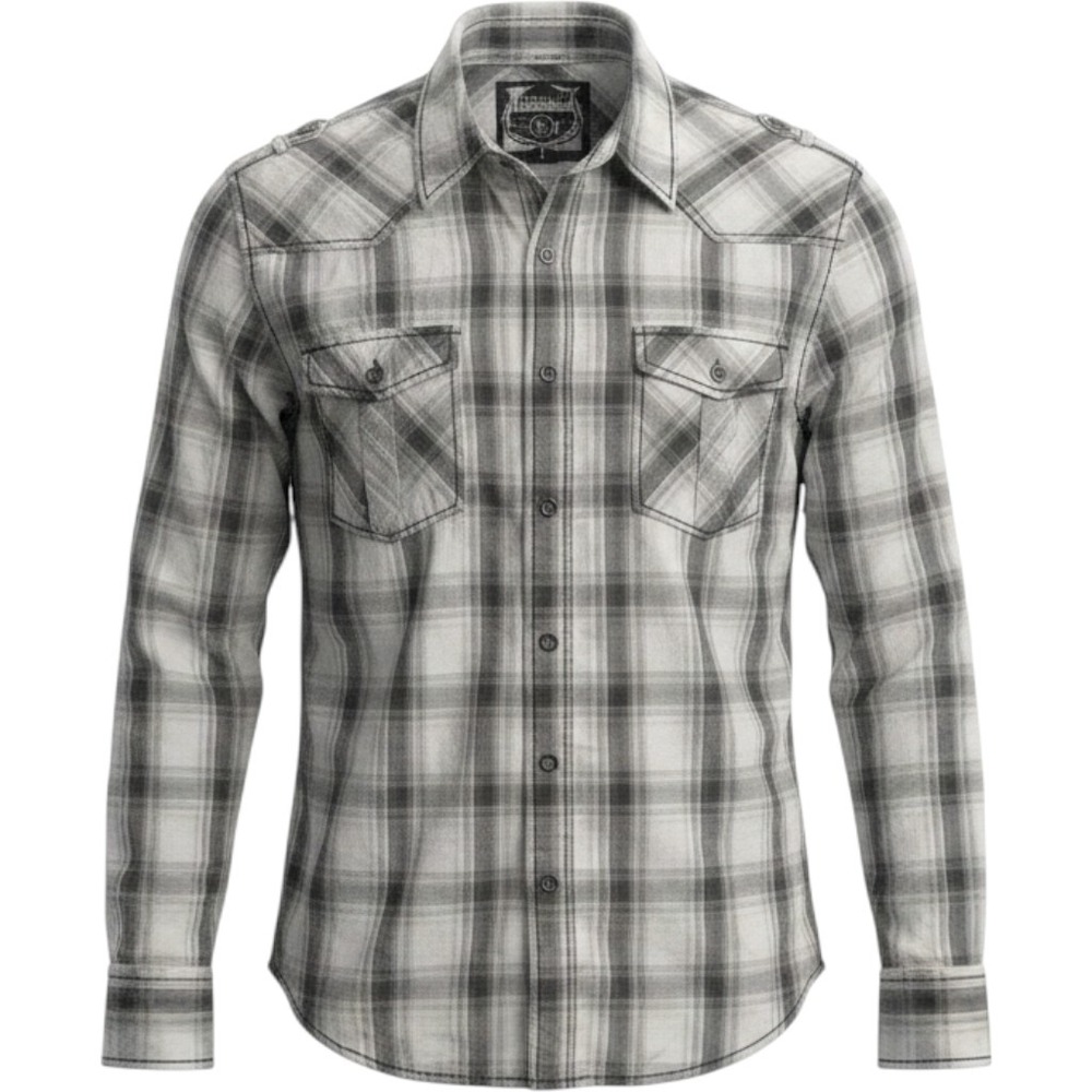 Buckle Black Label Shirt Mens XL Grey Plaid Good Back Cross Graphic Athletic Fit